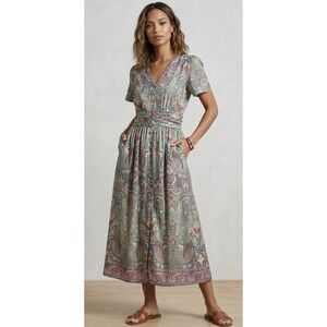 Boemo Dress Silky Paisley Maxi Size Large Short‎ Sleeve